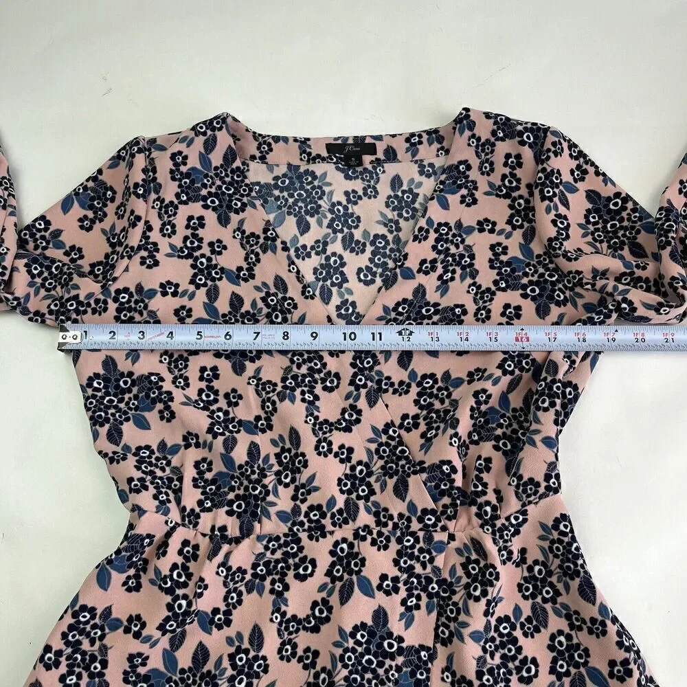 J Crew Floral Blouse Pink Womens S Peplum Long Sleeve Faux Wrap Cottagecore